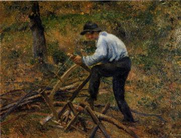 Pere Melon Sawing Wood Artwork by Camille Pissarro