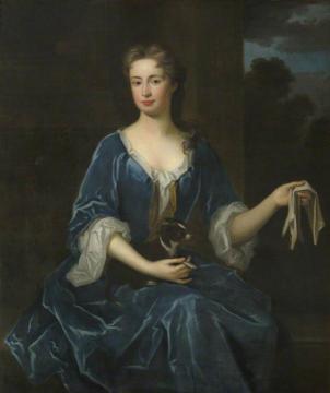 Portrait of an Unknown Lady Holding a Black and White Dog Artwork by Sir Godfrey Kneller