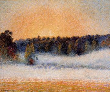 Setting Sun and Fog, Eragny Artwork by Camille Pissarro