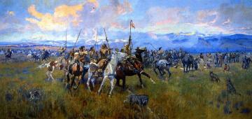 Lewis And Clark Meeting Indians At Ross' Hole Artwork by Charles Marion Russell