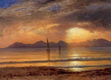 Sunset over a Mountain Lake Artwork by Albert Bierstadt