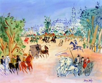 Carriages And Riders Near The Bois De Boulogne Artwork by Jean Dufy