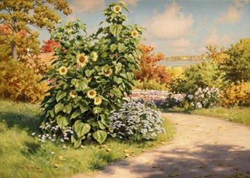 Blooming garden with sunflowers Artwork by Johan Krouthén