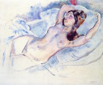 Reclining Nude Woman Artwork by Jules Pascin