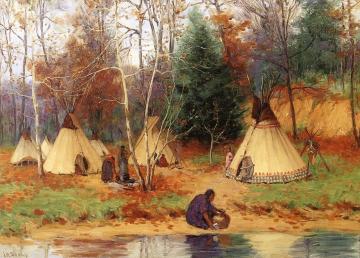 Indian Encampment in the Woods Artwork by Joseph Henry Sharp