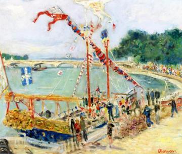 Bastille Day: Gala On The Seine Artwork by Lucien Adrion