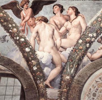 Cupid and the Three Graces (Villa Farnesina, Rome) Artwork by Raphael
