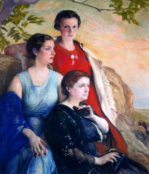 Retrato de la mujer del artista con sus hijas Carmen y Josefina Artwork by Jose Mongrell Torrent