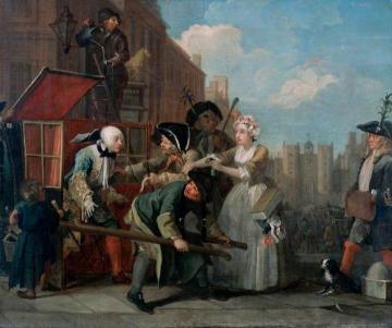 A Rake's Progress: 4.  The Rake Arrested, Going to Court Artwork by William Hogarth