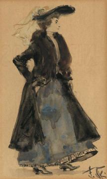Elegant Lady with Hat Artwork by Franz Skarbina