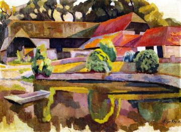 Barns and Pond, Charleston Artwork by Roger Fry