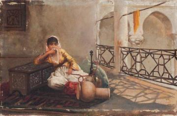 Algérienne au narguilé (Algerian Woman Smoking a Water Pipe) Artwork by Maxime Noiré