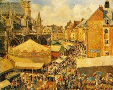 The Fair in Dieppe: Sunny Morning Artwork by Camille Pissarro