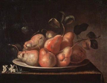 Still Life with Dish of Pears and a Sprig of Jasmine Blossom on a Ledge Artwork by Pedro de Camprobin