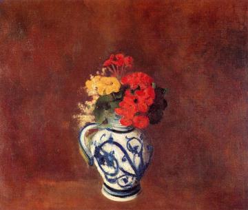 Geraniums and Flowers in a Stoneware Vase Artwork by Odilon Redon
