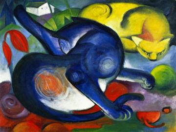 Two Cats, Blue and Yellow Artwork by Franz Marc