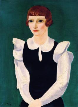 Portrait of a Young Woman on a Green Background Artwork by Moise Kisling