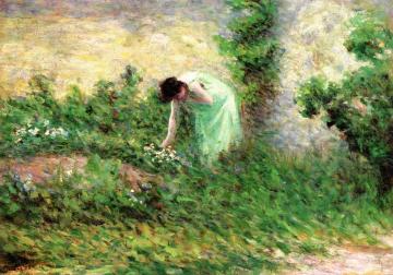Gisors, Woman Picking Flowers Artwork by Maximilien Luce