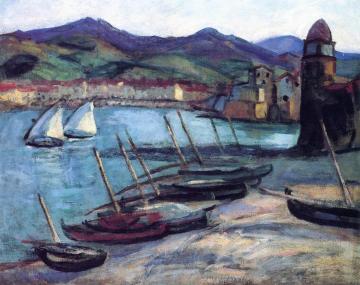 Two White Sails in the Port of Collioure Artwork by Charles Camoin