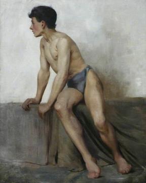 Seated Nude Study Artwork by Henry Scott Tuke