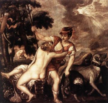 Venus And Adonis Artwork by Titian