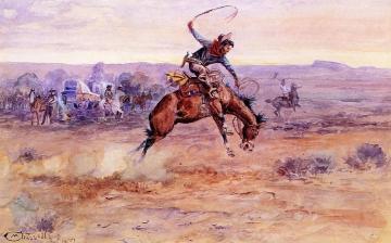 Bucking Bronco Artwork by Charles Marion Russell