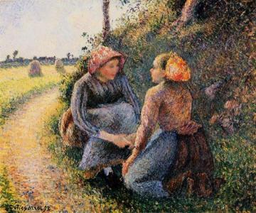 Seated and Kneeling Peasants Artwork by Camille Pissarro