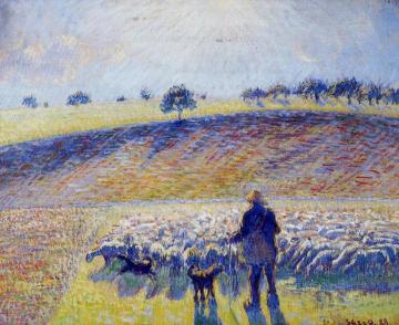 Shepherd and Sheep Artwork by Camille Pissarro
