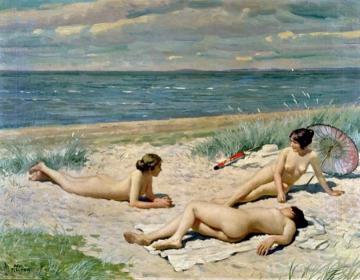 Bathers On A Beach Artwork by Paul Gustave Fischer