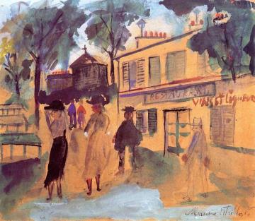 Busy Street in Montmartre Artwork by Maurice Utrillo