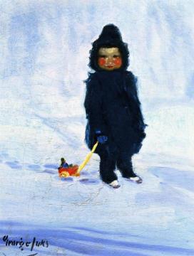 Child With Wagon Artwork by George Benjamin Luks