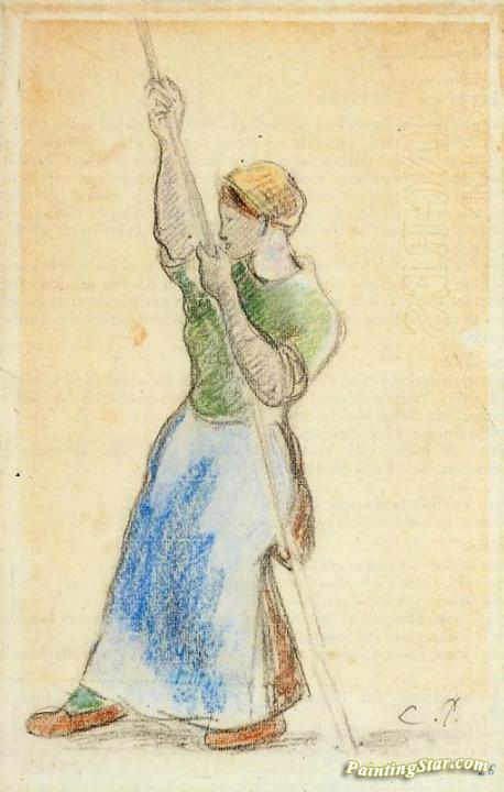 Peasant Planting Pea Sticks Artwork by Camille Pissarro