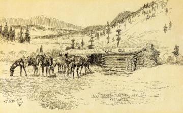 Where I Learned the Diamond Hitch - The Old Hoover Ranch on the South Fork of the Judith Artwork by Charles Marion Russell