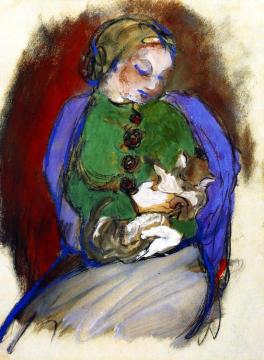 Girl with Cat Artwork by Franz Marc