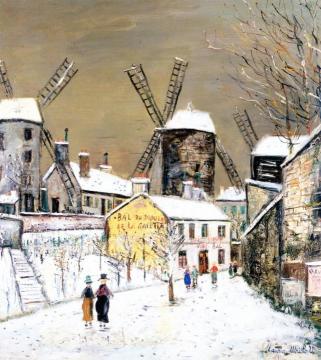 Les trois moulins de Montmartre sous la niege Artwork by Maurice Utrillo