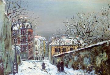 Rue du Mont-Cenis in the Snow Artwork by Maurice Utrillo