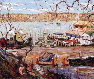 River Scene - Boats and Houses Artwork by Ernest Lawson
