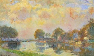 The Banks of the Canal at Charenton, Sunny Autumn Afternoon Artwork by Albert Lebourg