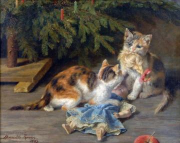The Christmas Spat Artwork by Henriette Ronner-Knip
