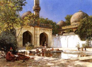 Figures in the Courtyard of a Mosque Artwork by Edwin Lord Weeks