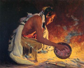 Indian By Firelight Artwork by E. Irving Couse