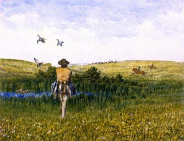 Duck Hunting on the Prairies with an Immigrant Wagon Train in the Distance Artwork by William George Richardson Hind