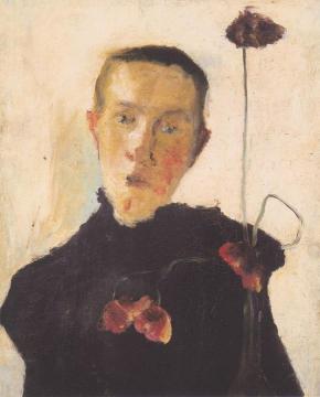 Portrait of a Woman with Poppies Artwork by Paula Modersohn-Becker
