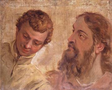 Heads of a Boy and a Bearded Man (an Apostle?) Artwork by Sebastiano Ricci