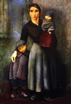 A Mother And Her Children Artwork by Moise Kisling