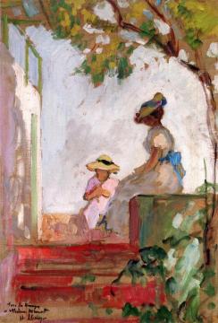 Saint Maxime, Madame Lebasque and Her Daughter on the Terrace Artwork by Henri Lebasque