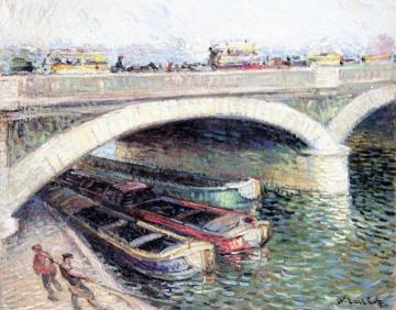 Seine Bridge and Barges Artwork by Nicolas Tarkhoff