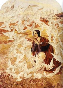 Virgin With Doves Artwork by Carlos Schwabe