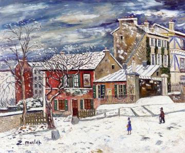 Village in Winter Artwork by Elisée Maclet
