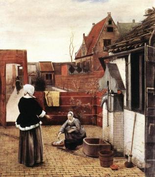 Woman and Maid in a Courtyard Artwork by Pieter de Hooch